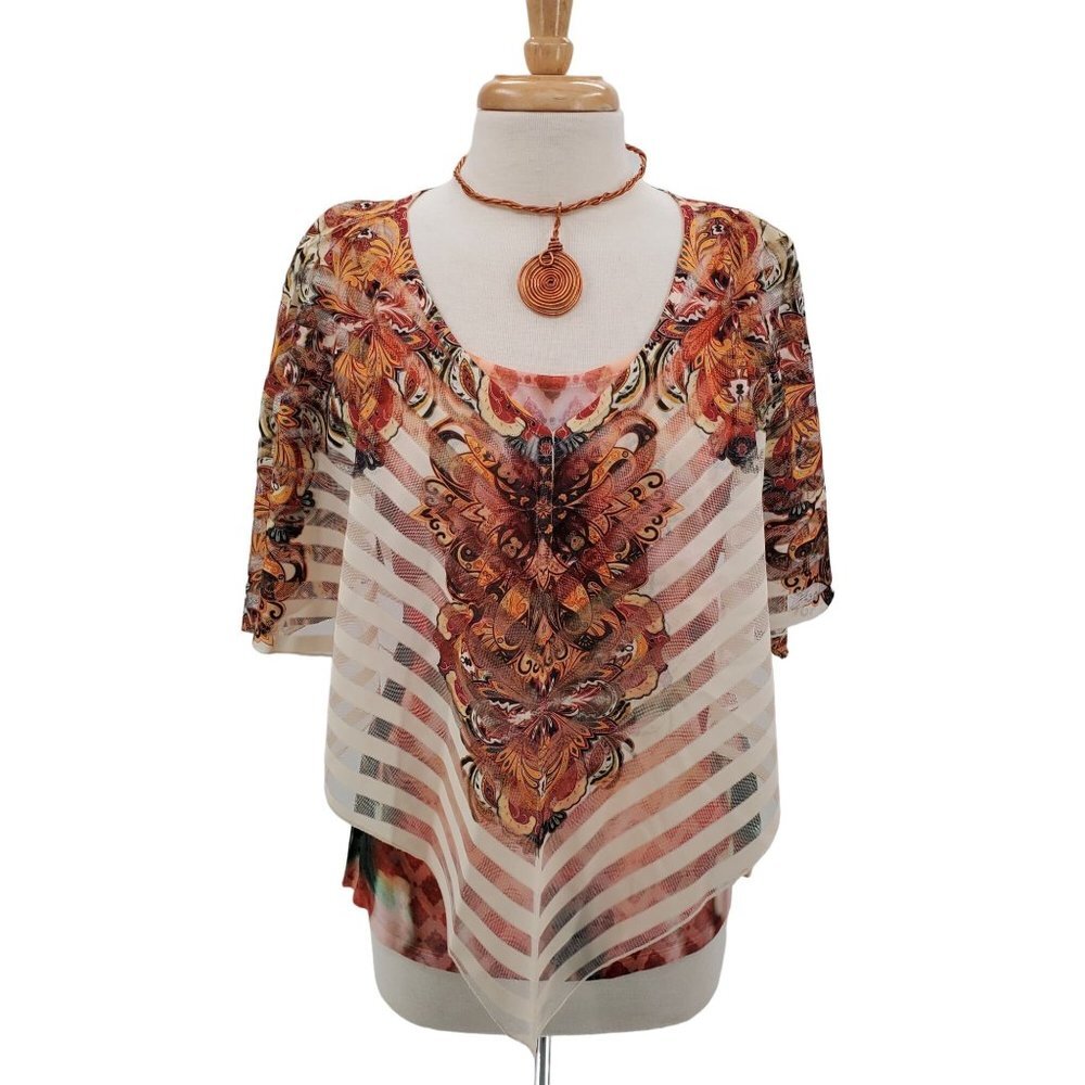 World Unity Womens Boho Paisley Print Sheer Poncho With Tank Top Sz M Multicolor